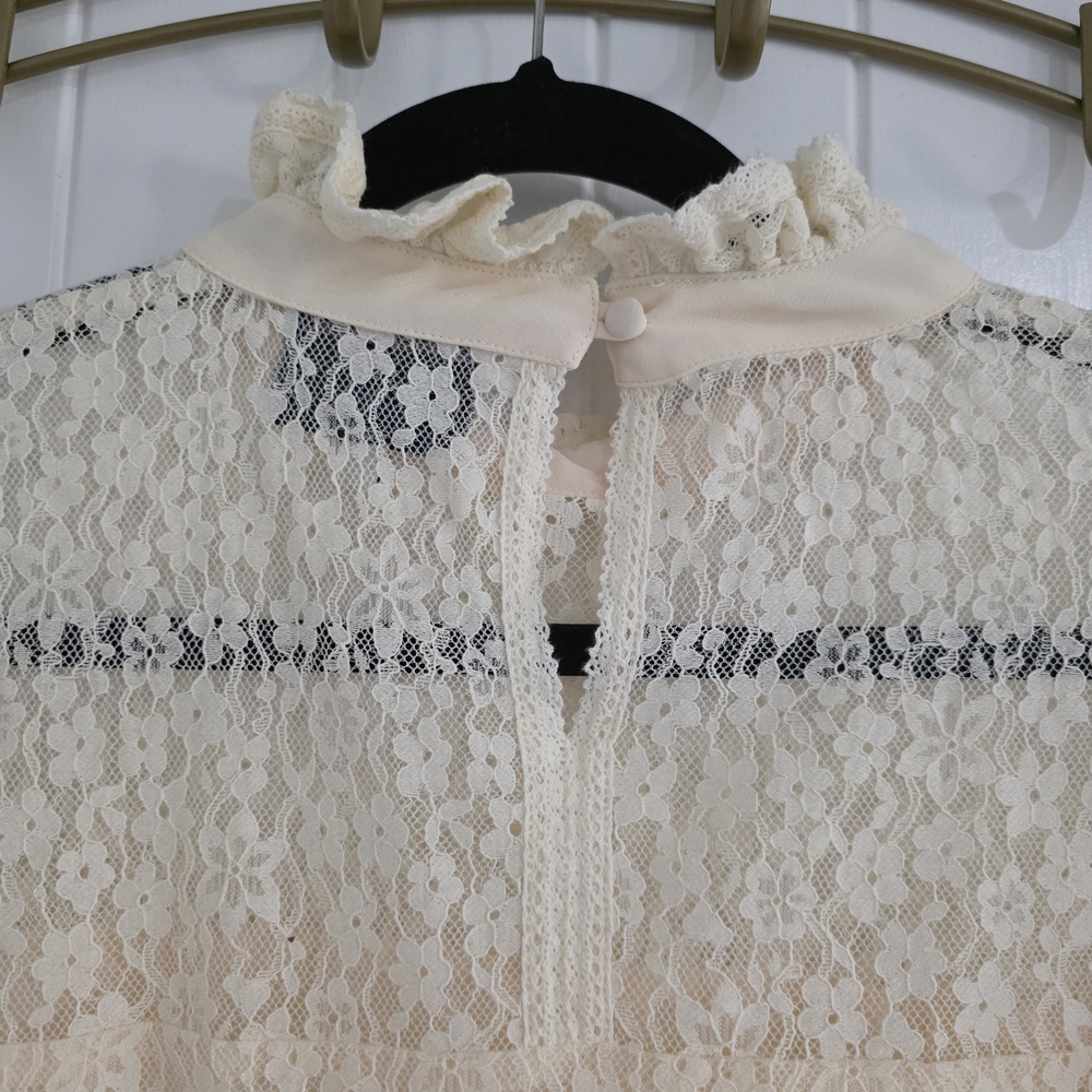 Tuckernuck High Neck Long Sleeve Cream Lace Rosalee Blouse XL - Picture 5 of 12